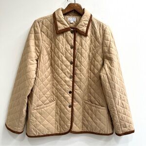 Joan Rivers Quilted Barn Jacket Khaki Brown Corduroy Detail Faux Suede Trim L